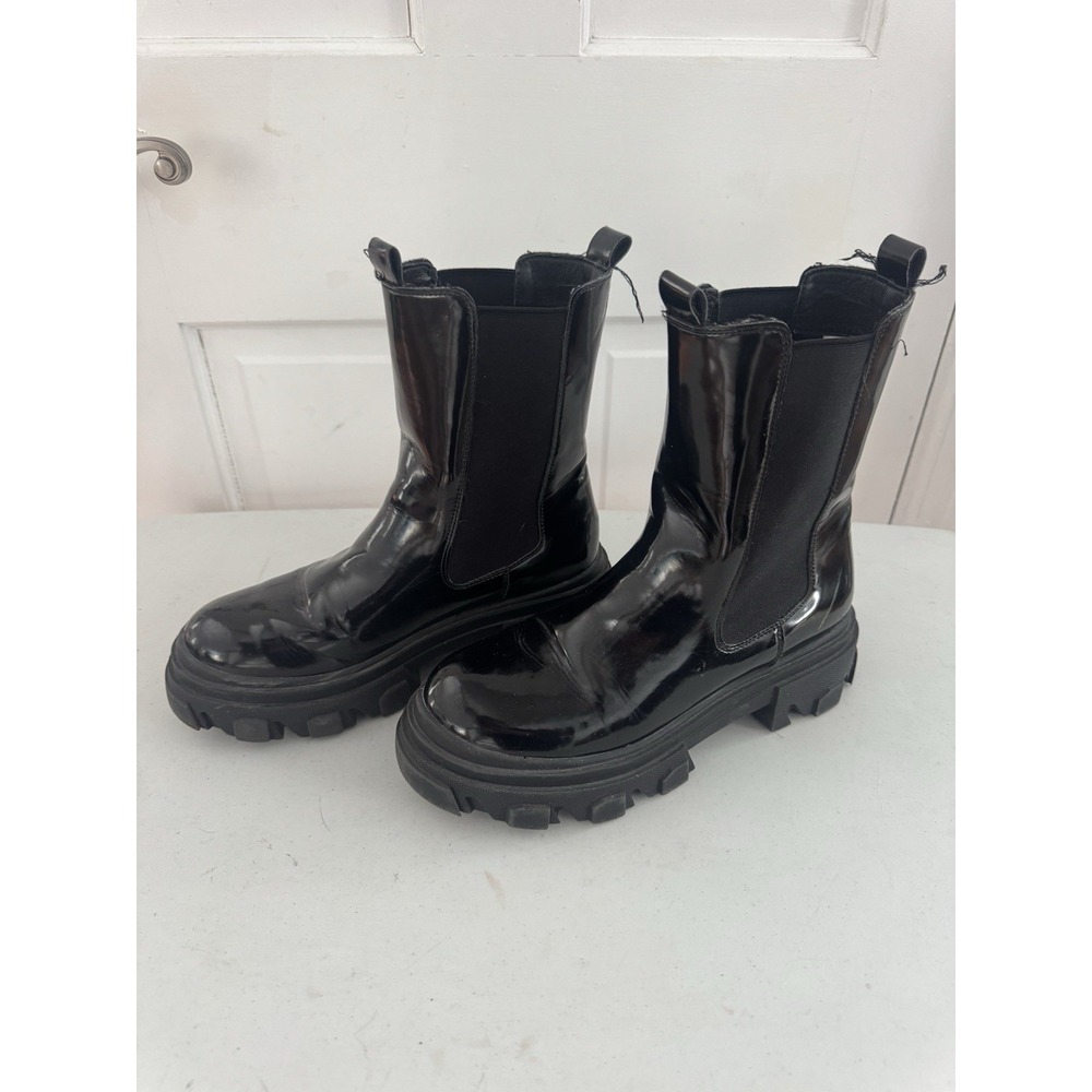 DREAM PAIRS Platform Chelsea Boots Lug Sole Combat Mid Calf Slip On Sz 7